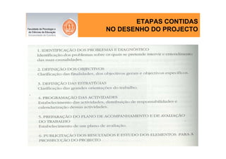 ETAPAS CONTIDAS
NO DESENHO DO PROJECTO
 