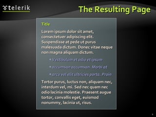 The Resulting Page Title Lorem ipsum dolor sit amet, consectetuer adipiscing elit. Suspendisse at pede ut purus malesuada dictum. Donec vitae neque non magna aliquam dictum. Vestibulum et odio et ipsum accumsan accumsan. Morbi at arcu vel elit ultricies porta. Proin Tortor purus, luctus non, aliquam nec, interdum vel, mi. Sed nec quam nec odio lacinia molestie. Praesent augue tortor, convallis eget, euismod nonummy, lacinia ut, risus.  