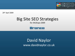 David Naylor www.davidnaylor.co.uk 29 th  April 2009 Big Site SEO Strategies for A4UExpo 2009 