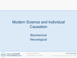 www.cjcj.org
© Center on Juvenile and Criminal Justice 2013
40 Boardman Place
San Francisco, CA 94103
Modern Science and Individual
Causation
Biochemical
Neurological
 