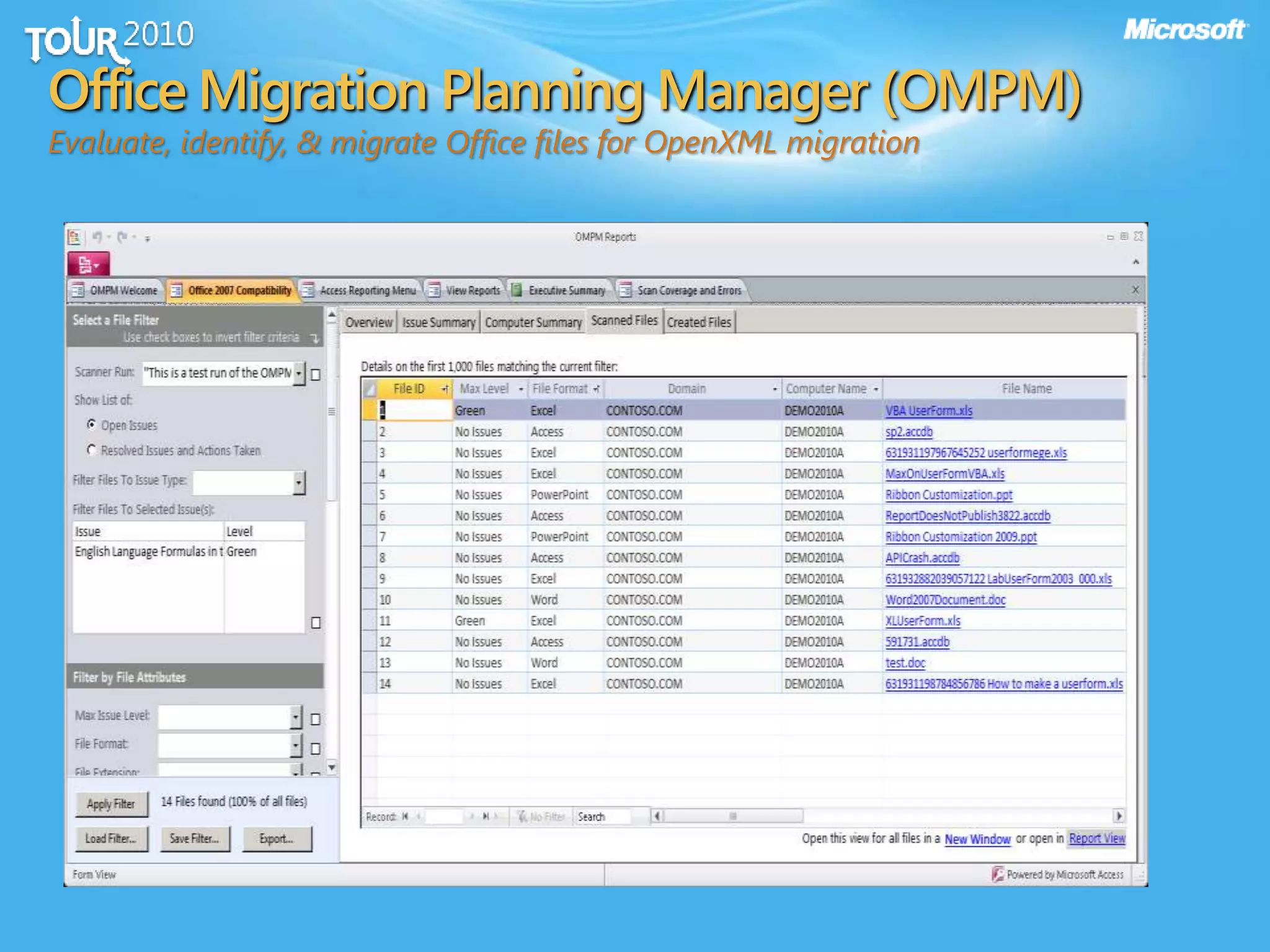 Office Migration Planning Manager (OMPM)
Evaluate, identify, & migrate Office files for OpenXML migration
 