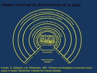 Modelo multinivel de determinantes de la salud Fuente: G. Dahlgren y M. Whitehead. 1991.  Policies and strategies to promo...