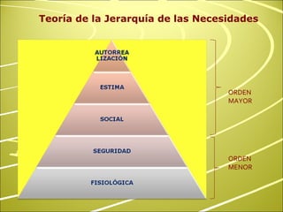 Teoría de la Jerarquía de las Necesidades ORDEN MENOR ORDEN MAYOR 