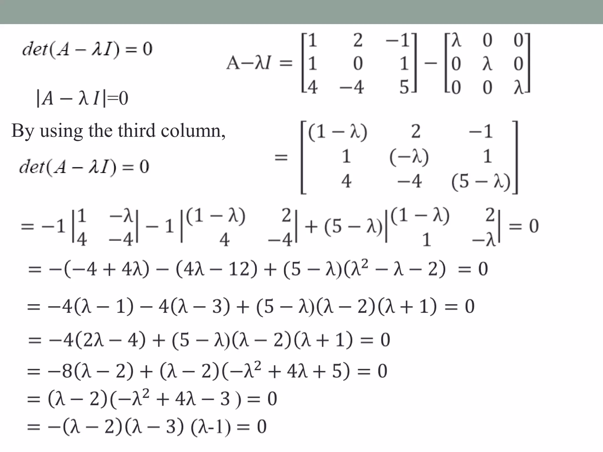 By using the third column,