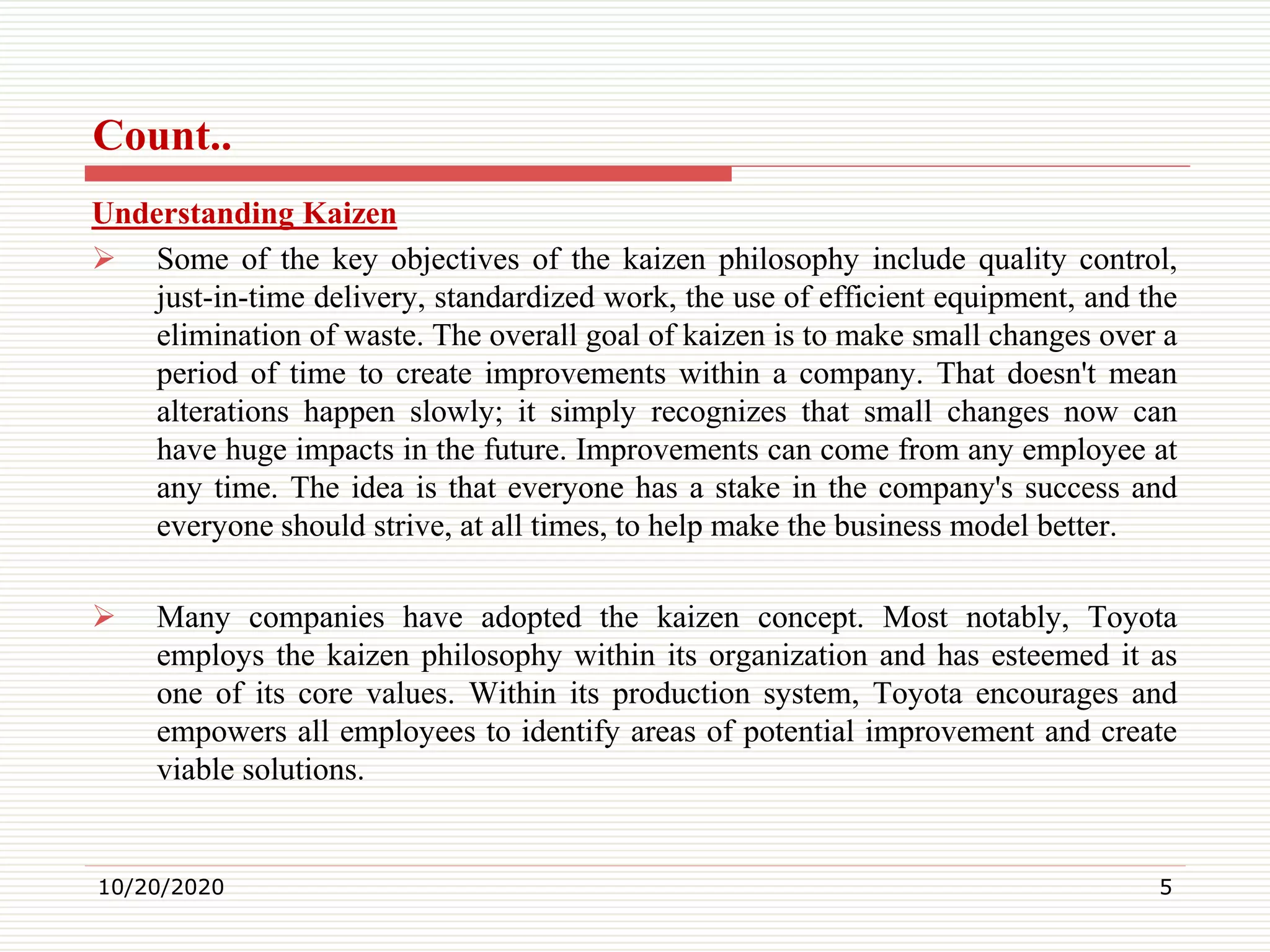 5Elements of kaizen in Total Quality Management PPT