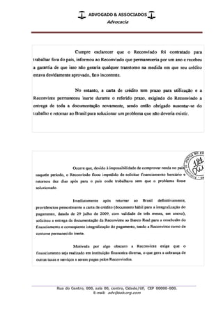 ADVOGADO & ASSOCIADOS
Advocacia
_________________________________________________
Rua do Centro, 000, sala 00, centro, Cidade/UF, CEP 00000-000.
E-mail: adv@oab.org.com
 