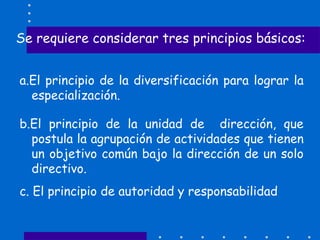 a.El principio de la diversificación para lograr la
especialización.
b.El principio de la unidad de dirección, que
postula...