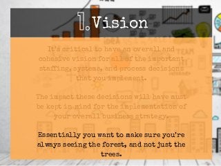It’s critical to have an overall and
cohesive vision for all of the important
staffing, systems, and process decisions
tha...