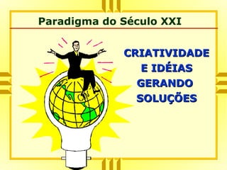Paradigma do Século XXI
CRIATIVIDADECRIATIVIDADE
E IDÉIASE IDÉIAS
GERANDOGERANDO
SOLUÇÕESSOLUÇÕES
 