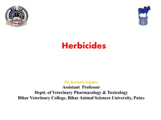 Herbicides
Dr. Kumari Anjana
Assistant Professor
Deptt. of Veterinary Pharmacology & Toxicology
Bihar Veterinary College, Bihar Animal Sciences University, Patna
 