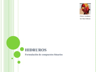 HIDRUROS Formulación de compuestos binarios 