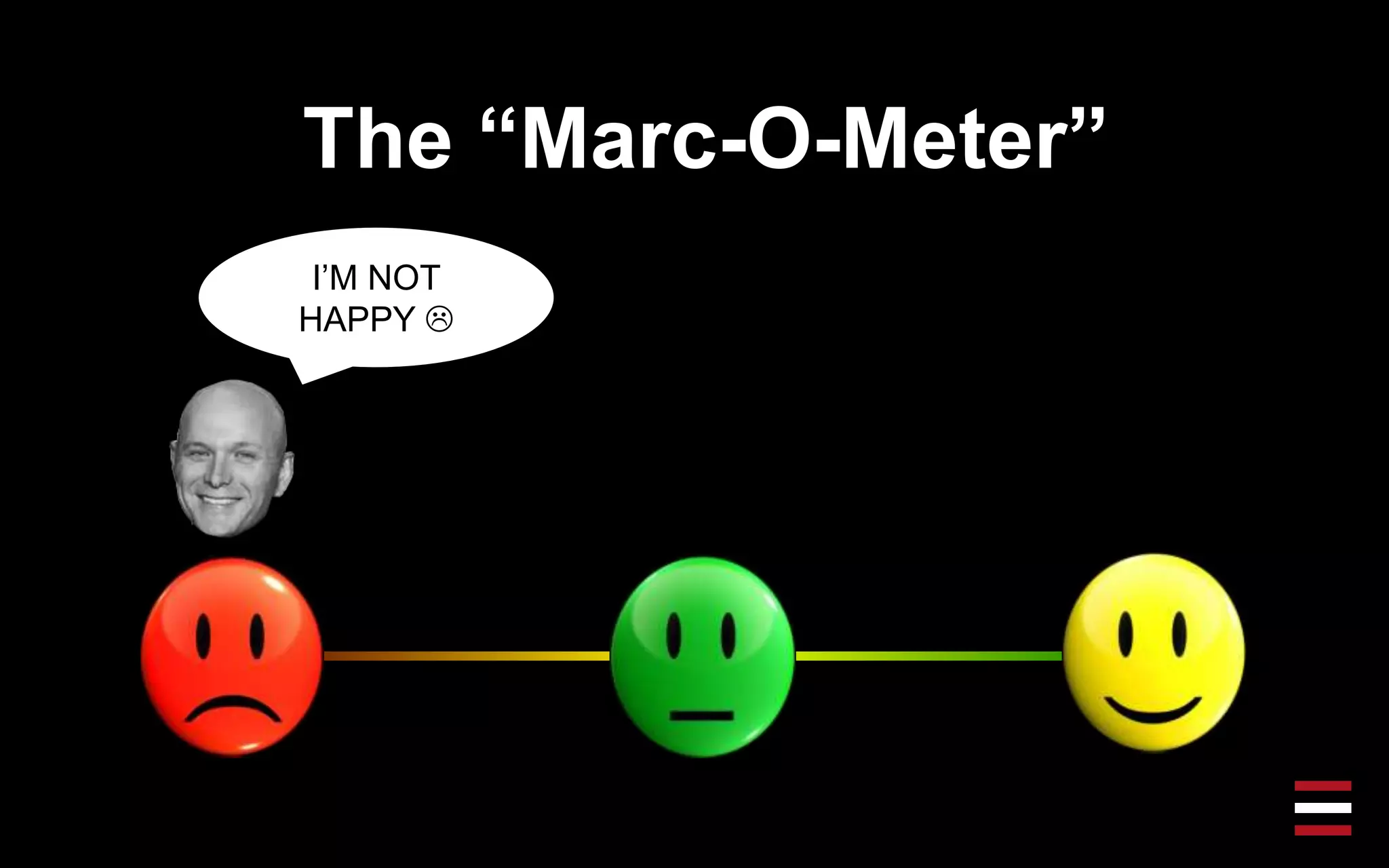 The “Marc-O-Meter”
I’M NOT
HAPPY 
 