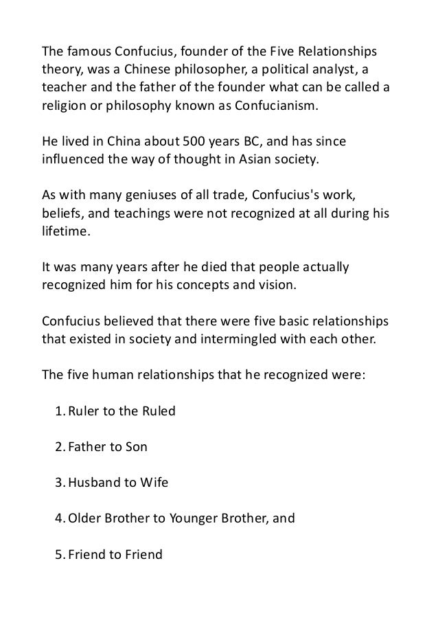 What are the five key relationships according to Confucius?