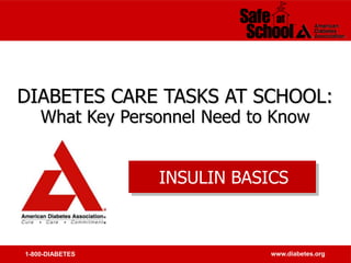 1-800-DIABETES www.diabetes.org
DIABETES CARE TASKS AT SCHOOL:
What Key Personnel Need to Know
INSULIN BASICS
 