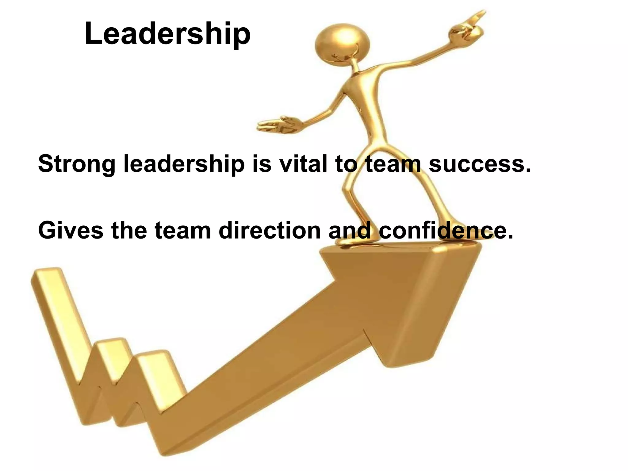Leadership Strong leadership is vital to team success. Gives the team direction and confidence. 