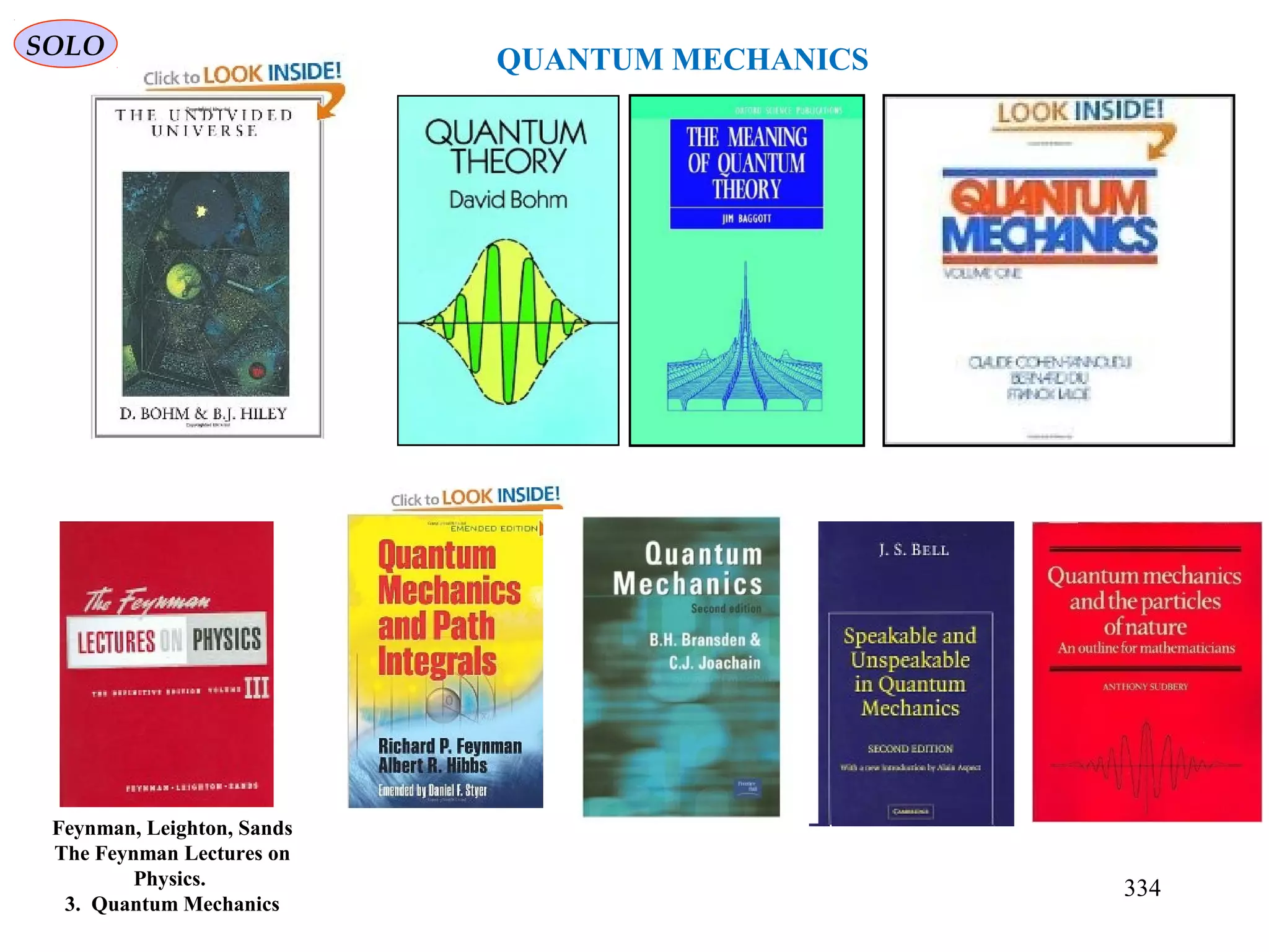 SOLO
QUANTUM MECHANICS
Feynman, Leighton, Sands
The Feynman Lectures on
Physics.
3. Quantum Mechanics
334
 