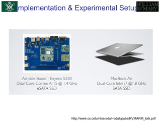 Implementation & Experimental Setup
http://www.cs.columbia.edu/~cdall/pubs/KVMARM_talk.pdf
 