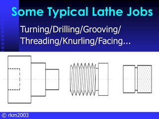 © rkm2003
Some Typical Lathe Jobs
Some Typical Lathe Jobs
Turning/Drilling/Grooving/
Threading/Knurling/Facing...
 