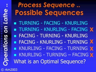 © rkm2003
Process Sequence ..
Possible Sequences
Process Sequence ..
Possible Sequences
TURNING - FACING - KNURLING
TURNIN...