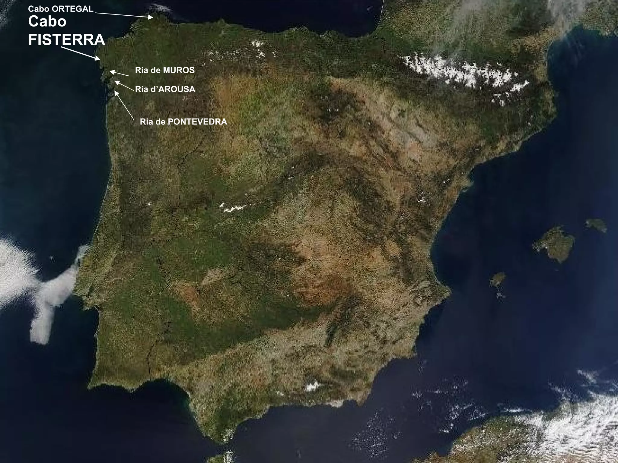 Ria de MUROS Ria d’AROUSA Ria de PONTEVEDRA Cabo FISTERRA Cabo ORTEGAL 