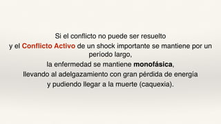 Si el conflicto no puede ser resuelto
y el Conflicto Activo de un shock importante se mantiene por un
período largo,
la enfermedad se mantiene monofásica,
llevando al adelgazamiento con gran pérdida de energía
y pudiendo llegar a la muerte (caquexia).
 