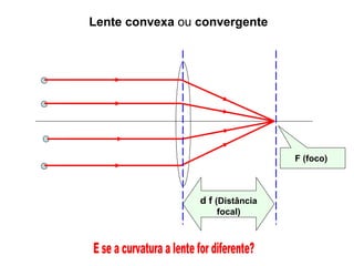 Lente convexa ou convergente




                                  F (foco)



                 d f (Distância
                     focal)
 