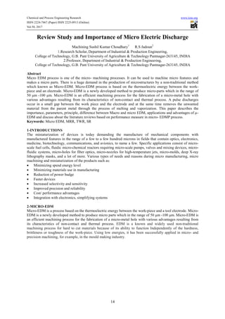 Review Study and Importance of Micro Electric Discharge Machining | PDF