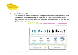 Prospective, stratégie participative, Densification pavillonnaire et Orientations d’Aménagement Programmées
Montrevault Communauté : Alain VINCENT, Président de Montrevault Communauté, Communauté de communes Moine et Sèvre : Jean-Louis MARTIN, Vice président en charge de l’Urbanisme, François TAVERNIER, paysagiste, Nolwenn DULIEU, Architecte urbaniste de l’Atelier du Lieu
La population est prête
- Les personnes venues en entretien sont prêtes à vivre sur des parcelles plus
petites, plus adaptées au mode de vie actuel ou à leur capacité d’entretien.
- On constate une appropriation du parcours générationnel, ce qui est un
phénomène nouveau.
 