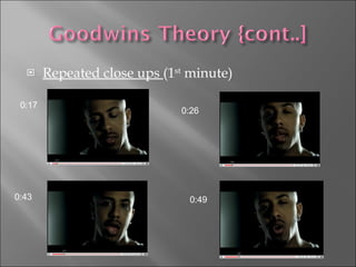 Repeated close ups  (1 st  minute) 0:17 0:43 0:26 0:49 