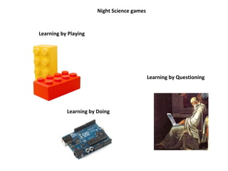 Night Science games Learning by Playing Learning by Questioning Learning by Doing 