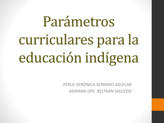 Parámetros
curriculares para la
educación indígena
PERLA VERÓNICA SERRANO AGUILAR
ADRIANA GPE. BELTRÁN SALCEDO
 