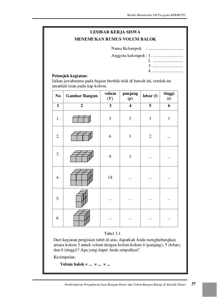 Pemb Pengukuran Luas Bgn Datar  Volum Bgn Ruang  Di Sd
