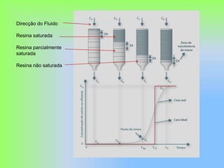 Direcção do Fluido
Resina saturada
Resina parcialmente
saturada
Resina não saturada
 