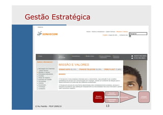 13
Gestão Estratégica
Missão e
Objectivos
Mercado
(envolvente)
Capacidades
internas
Ajustamento
Vantagem
Competitiva
© Rui Padrão - FEUP 2009/10
 