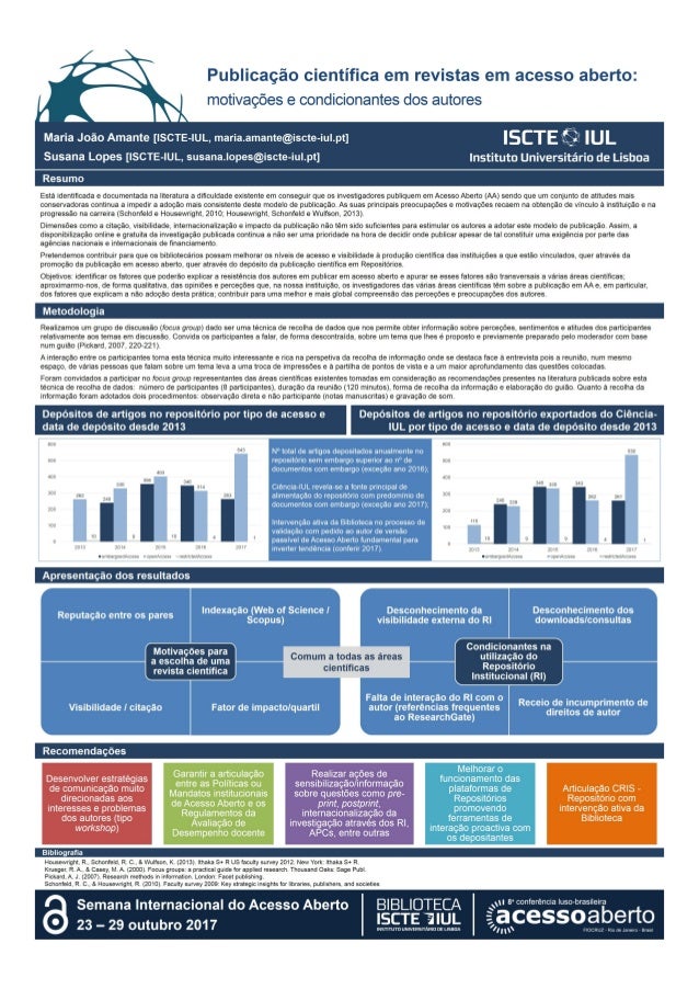 Publicação científica em revistas em acesso aberto: motivações e condicionantes dos autores - CONFOA 2017