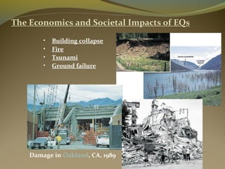 Damage in Oakland, CA, 1989
• Building collapse
• Fire
• Tsunami
• Ground failure
 