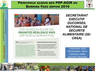 État de la mise en œuvre des « Priorités résilience pays » (PRP-AGIR) au Burkina Faso