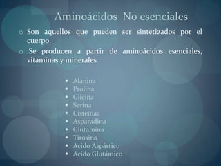 A medida que las células se degradan durante el metabolismo , algunos AA se liberan en la sangre y se reciclanFunciones de las Proteínas:Función estructural: Forman parte de las membranas celulares y actúan como receptores o facilitan el transporte de sustancias (glucoproteínas).