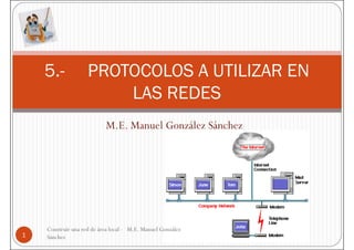 5.-             PROTOCOLOS A UTILIZAR EN
                        LAS REDES
                           M.E. Manuel González Sánchez




    Construir una red de área local - M.E. Manuel González
1   Sánchez
 