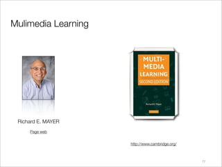 Mulimedia Learning




 Richard E. MAYER
     Page web


                     http://www.cambridge.org/



               ...