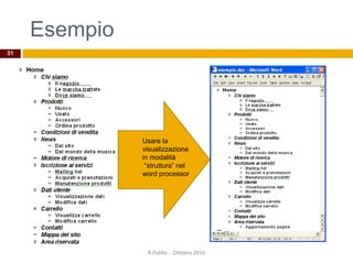 Esempio
31
R.Polillo - Ottobre 2010
Usare la
visualizzazione
in modalità
“struttura” nel
word processor
 