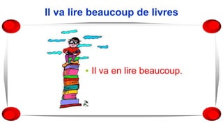 Il va lire beaucoup de livres
▪ Il va en lire beaucoup.
 