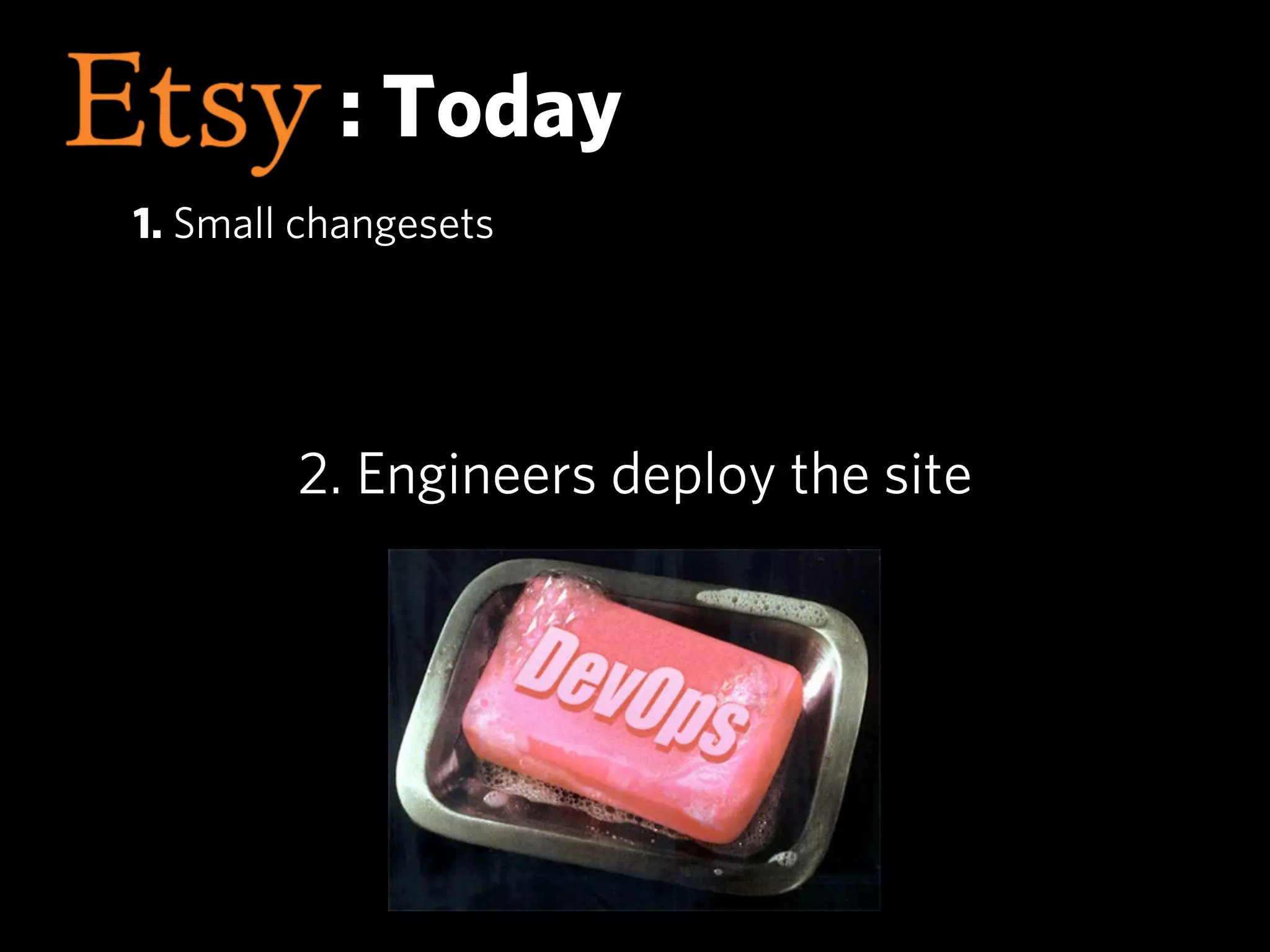 : Today
1. Small changesets




        2. Engineers deploy the site
 