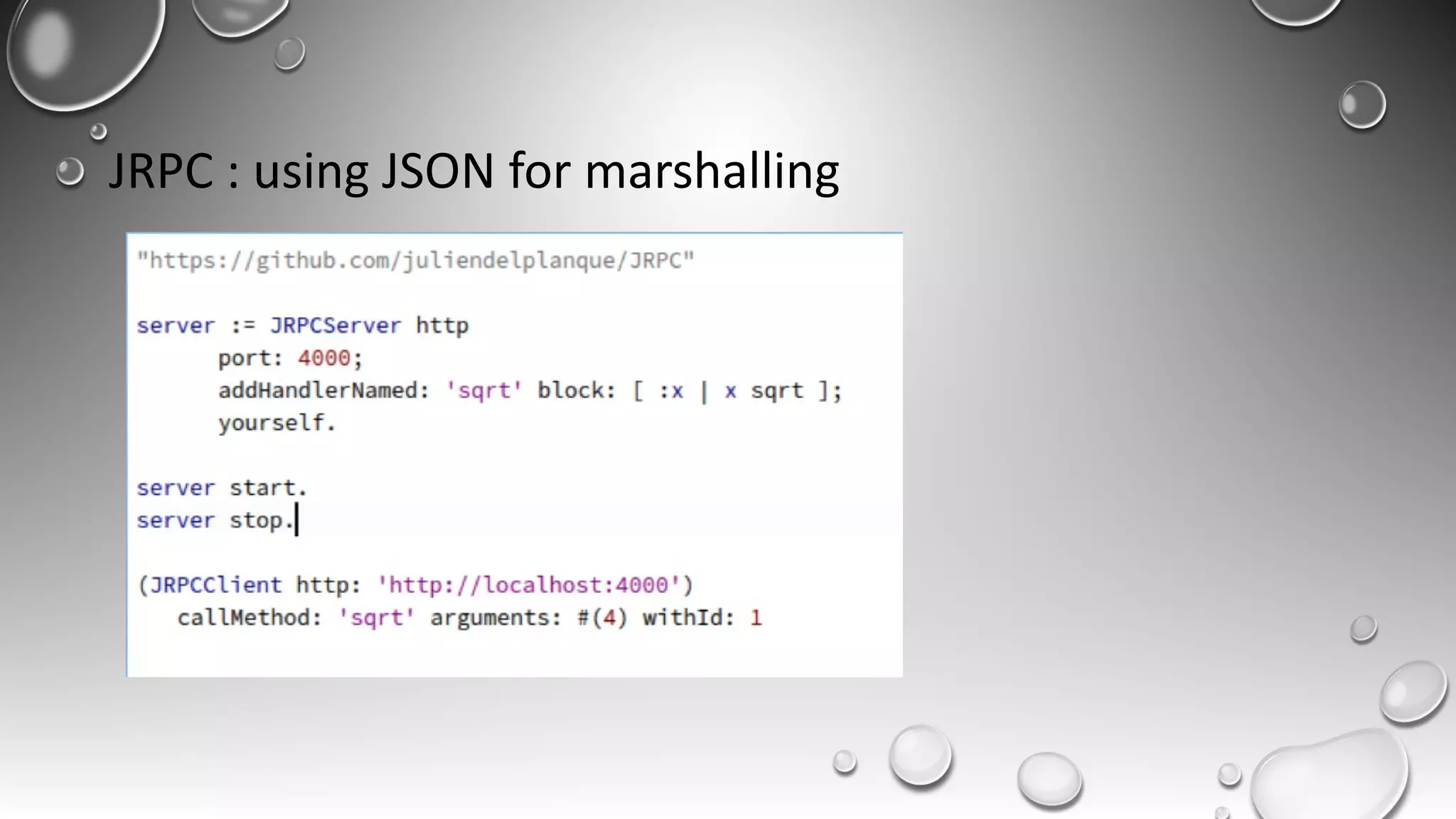 JRPC : using JSON for marshalling
 