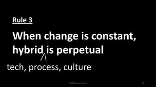 © 2019 Expedia Group 18
When change is constant,
hybrid is perpetual
Rule 3
tech, process, culture
 