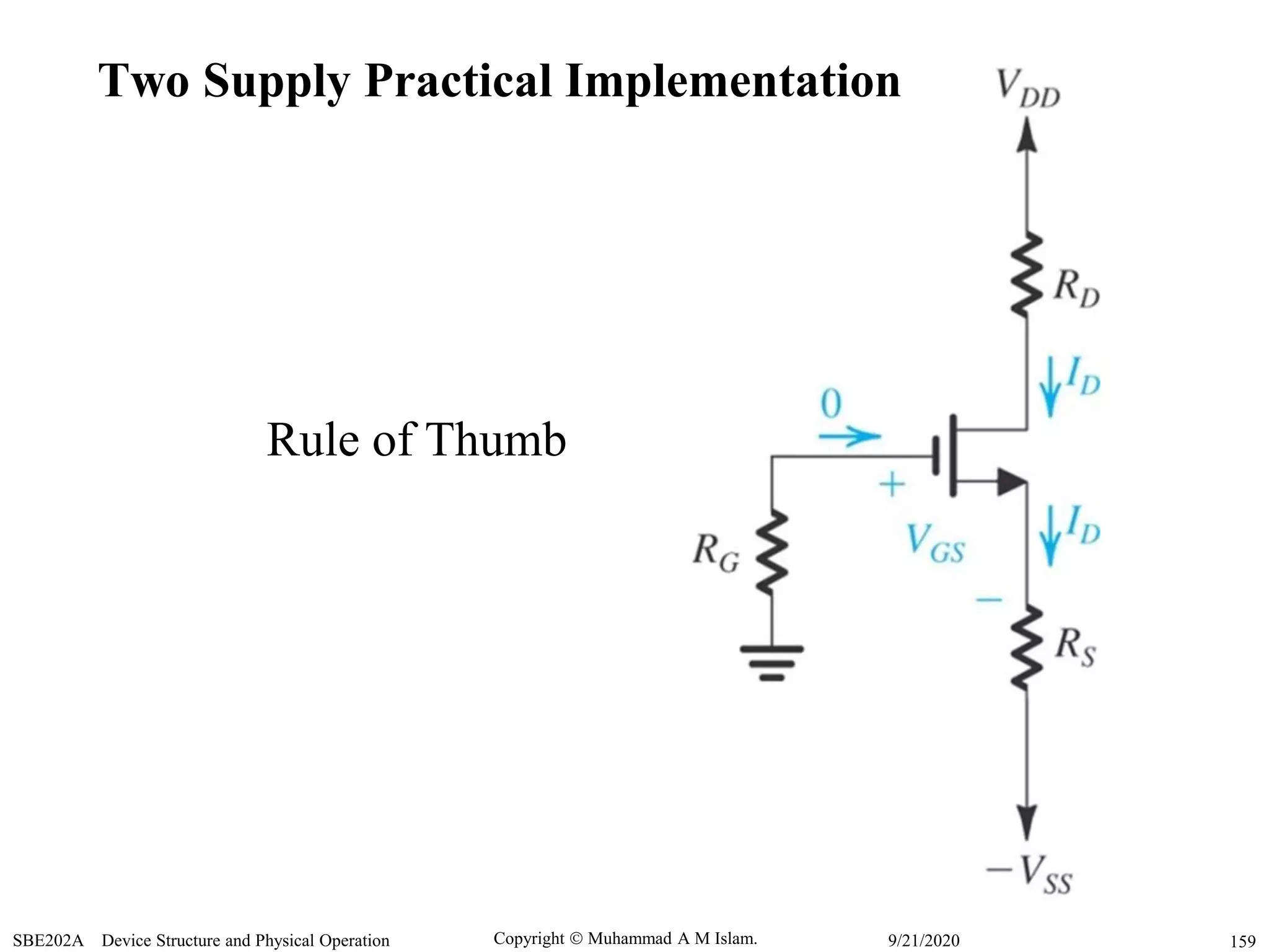 Copyright  Muhammad A M Islam.SBE202A Device Structure and Physical Operation 1599/21/2020
Two Supply Practical Implementation
Rule of Thumb
 