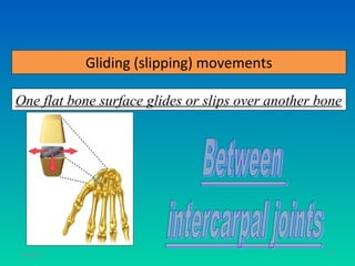 Gliding (slipping) movements

One flat bone surface glides or slips over another bone




11/26/12                                            55
 