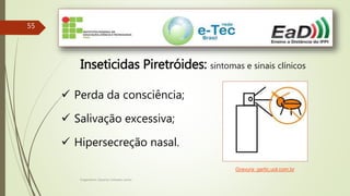 Engenheiro Zacarias Linhares Junior
55
Inseticidas Piretróides: sintomas e sinais clínicos
 Perda da consciência;
 Salivação excessiva;
 Hipersecreção nasal.
Gravura: gartic.uol.com.br
 