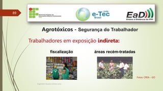 89
Engenheiro Zacarias Linhares Junior
Agrotóxicos - Segurança do Trabalhador
Trabalhadores em exposição indireta:
áreas recém-tratadas
fiscalização
Fotos: CREA - GO
 