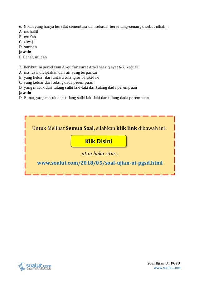  Soal  Ujian  UT  PGSD MKDU4221 Pendidikan Agama  Islam Beserta 
